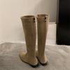 Зимние винтажные облегающие женские сапоги до колена, дизайнерские туфли на толстом каблуке, современные длинные боты для женщин