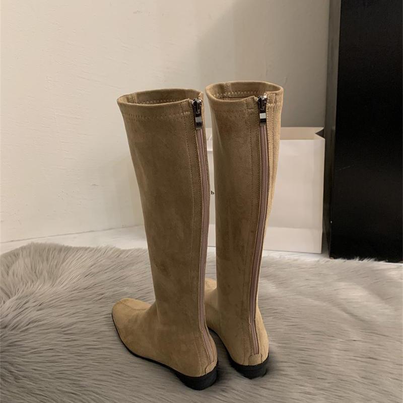 Зимние винтажные облегающие женские сапоги до колена, дизайнерские туфли на толстом каблуке, современные длинные боты для женщин