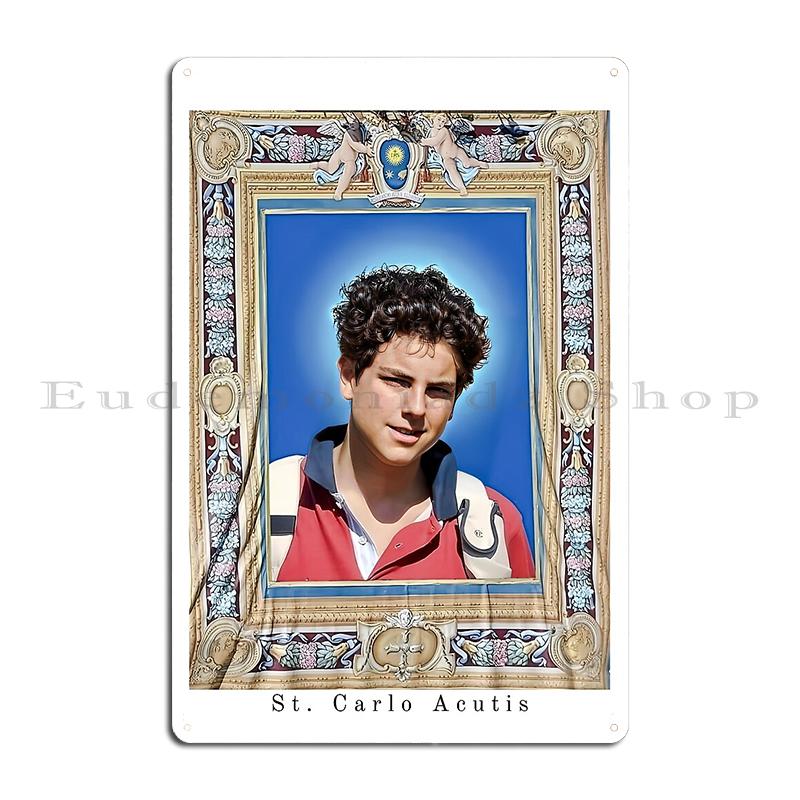 Святой Карло Акутис 27 апреля 2025 года Блаженный Карло Акутис Иллюстрация Блаженный Карло Металлическое настенное панно Забавный дизайн Жестяная табличка Постер