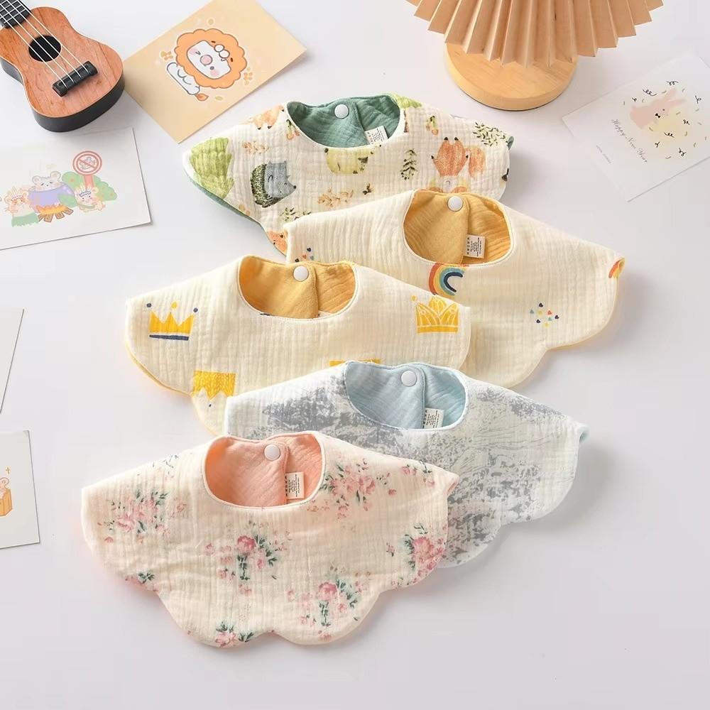 Pure Cotton Gauze Baby Feeding Bib Breathable Petal Bib Cute Drool Bib  For Kids