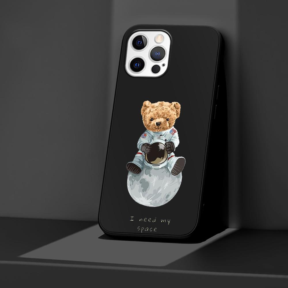 Чехол для телефона Apple iPhone 14 11 13 Pro Max 12 Mini XR 7 8 + SE 2020 XS 6 6s Plus 5 5S, модный брендовый силиконовый черный чехол с медведем