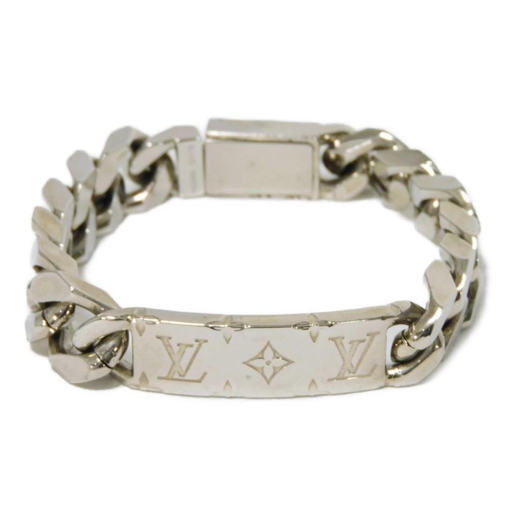 Used 12564 Bracelet Chain Monogram M62486 7986 LV Logo Flower Curb Chain Metal Silver Men's from Japan AUTHENTIC