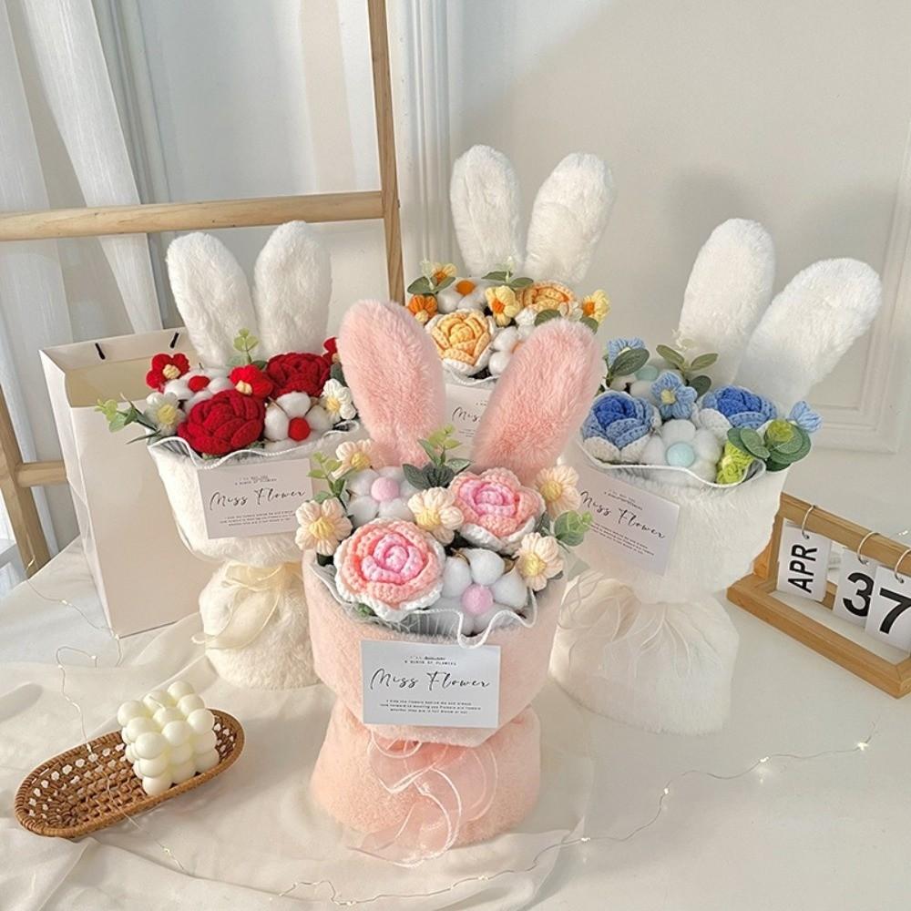 Rabbit Ears Crochet Flower Bouquet Handmade Flower Bouquet Artificial Flowers for Mother's Day