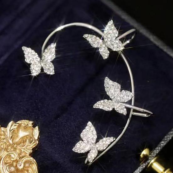 1Pc Clip Earring Butterfly Rhinestone Jewelry Temperament Delicate Ear Cuff for Wedding