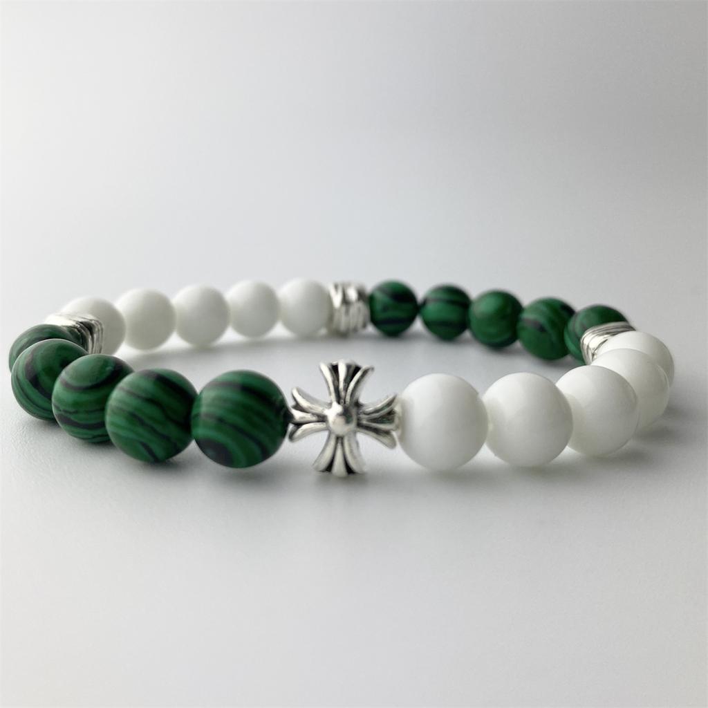 Браслеты из натурального бисера 8 мм, лавовый малахит, морганский камень, эластичный браслет с крестом, браслет для медитации, молитвы, подвеска для мужчин и женщин, ювелирные изделия для йоги