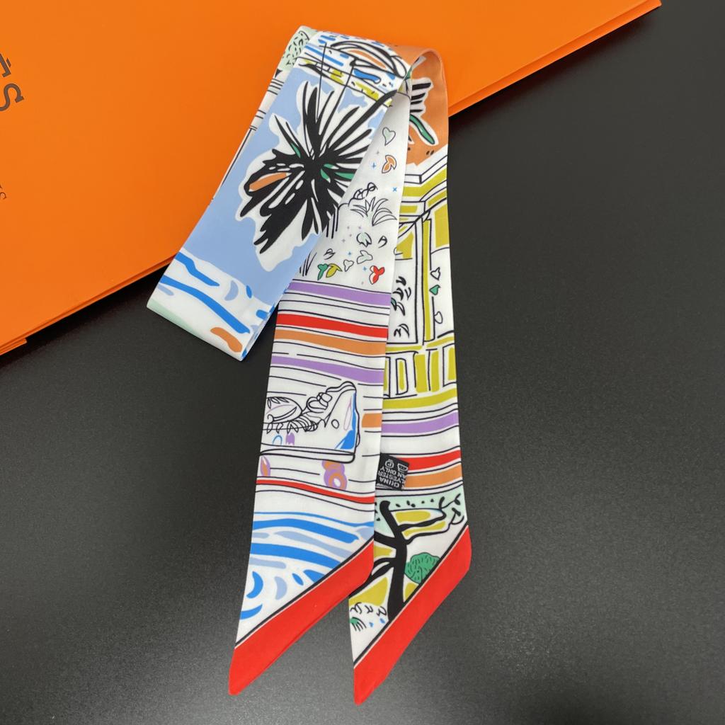 2024 Бренд Дизайн Клетчатый Шелковый Шарф Роскошный Шарф Женский Фуляр Узкая Сумка Шарфы Шейный Платок Для Женщин Модная Повязка На Голову Для Волос