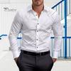 Мужская рубашка делового покроя с отложным воротником, однобортная, с длинными рукавами, облегающая, с полосатым принтом, для работы, повседневной носки, для вечеринок, деловых встреч