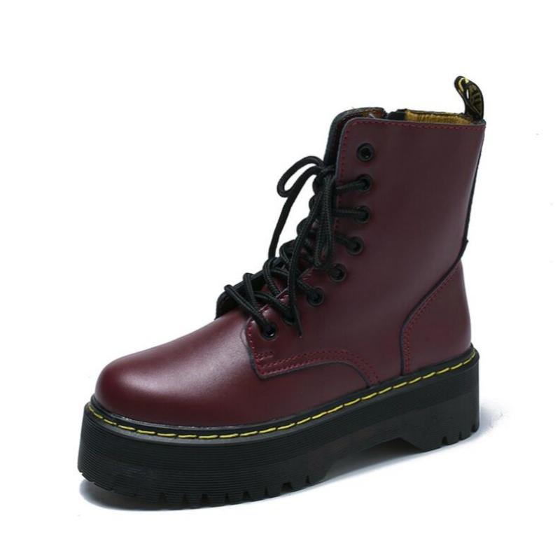 Женские мотоциклетные ботинки на шнуровке, женские ботинки на платформе и толстом каблуке высотой 5 см, повседневные ботинки в британском стиле с толстой подошвой, увеличивающие рост