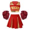Girls Cheerleading Set Sleeveless V Neck Crop Top Letters Printed Pleated Skirt Flower Balls