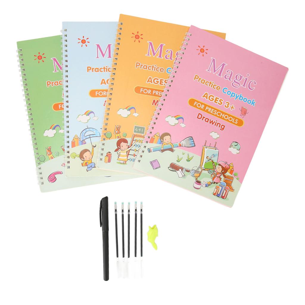 4 упаковки тетрадей для практики детей с автоматическим выцветанием чернил 3D-рифленая тетрадь для практики письма для дошкольников 