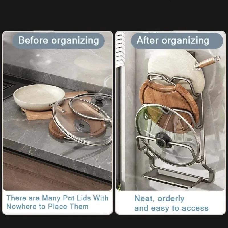 Kitchen Organizer Rack Wall Hanging Pot Cover Racks 2/3Layers Pot Lid Metal Rust-Free Multifunctional Rack Pot Lid StorageRack