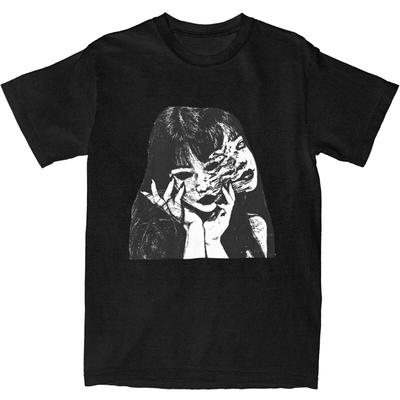 Винтажная футболка Junji Ito Comic 100% Хлопок Футболки Японский Ужас Лицо Хип-Хоп Футболка для Мужчины Y2K Повседневные Футболки с Коротким Рукавом
