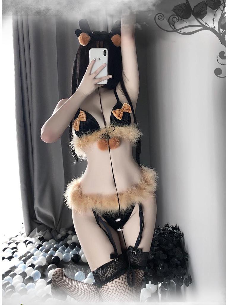 Man Yan Lingerie Sexy Reindeer Christmas Bowknot Set TNY9891