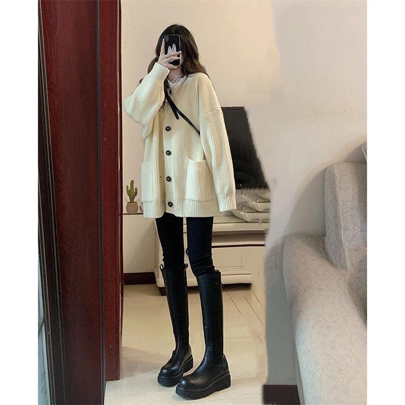 Korean Style Retro Knit Sweater Women's Loose Cardigan Coat