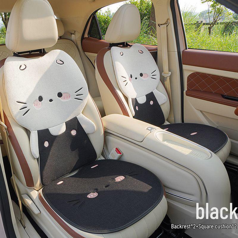 Льняная 3D подушка на сиденье автомобиля с котенком: Вентилируемый, Дышащий, Прохладный и Милый Универсальный Чехол для Женщин - Идеально подходит для Всех Сезонов