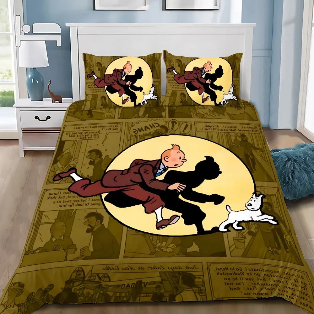 Duvet Cover Pillowcase Adventures of Tintins Bedding Set Adult Boy Girl Bedroom Decoration Children Gift Single Double Large
