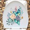 Toilet Stickers Watercolor Floral Peony Butterfly Durable Waterproof Self-Adhesive Wall Sticker for Bathroom Decor