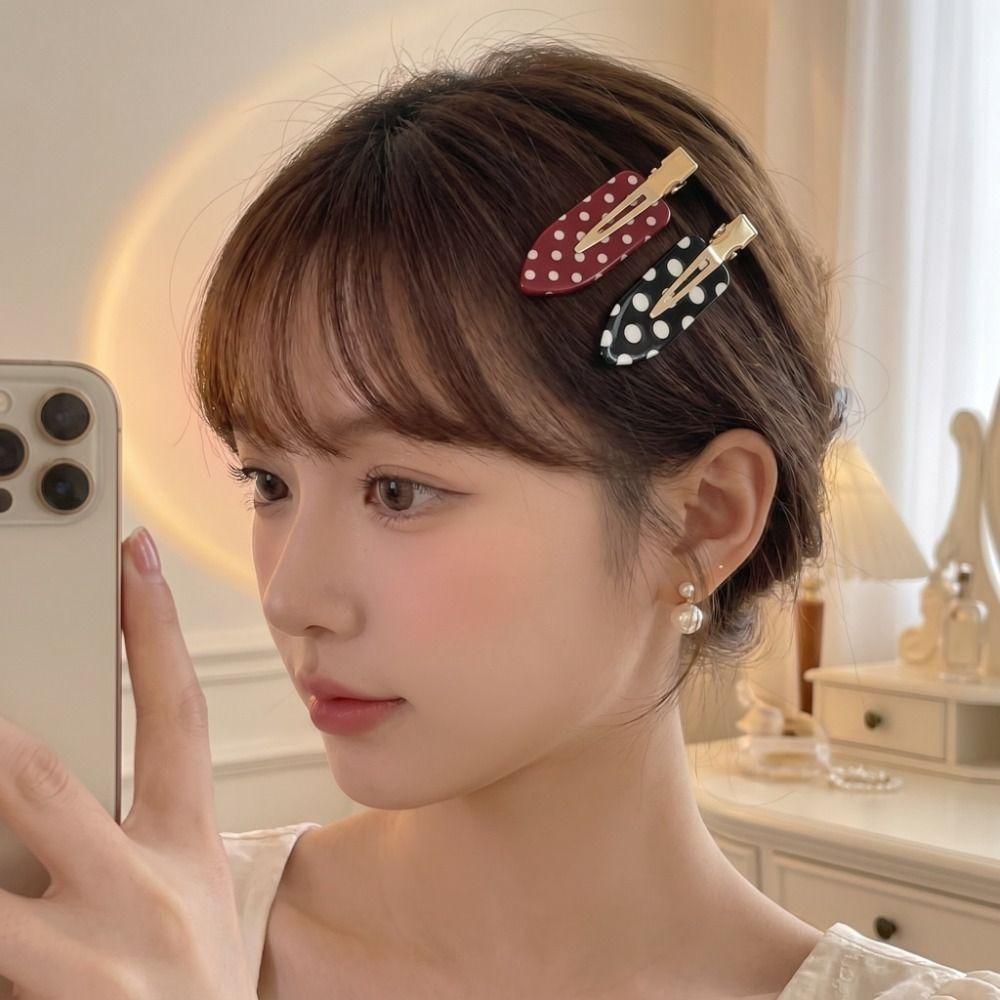 Black White Acetate Seamless Hairpin Wave Point Side Clip Retro Polka Dot Hair Clip  Daily Wear