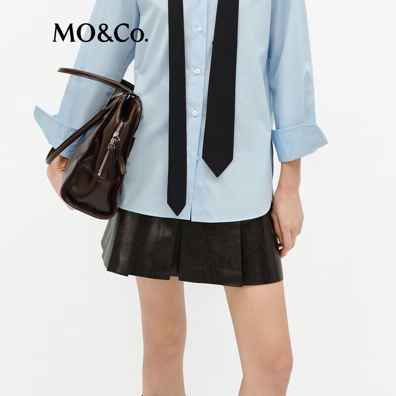 MO&Co. Women's Vintage Faux Leather High-Waist Pleated A-Line Skirt