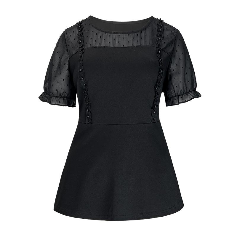 Женский летний топ с короткими рукавами, размер Plaque, свободный, эластичный и закрывающий горшок шифон