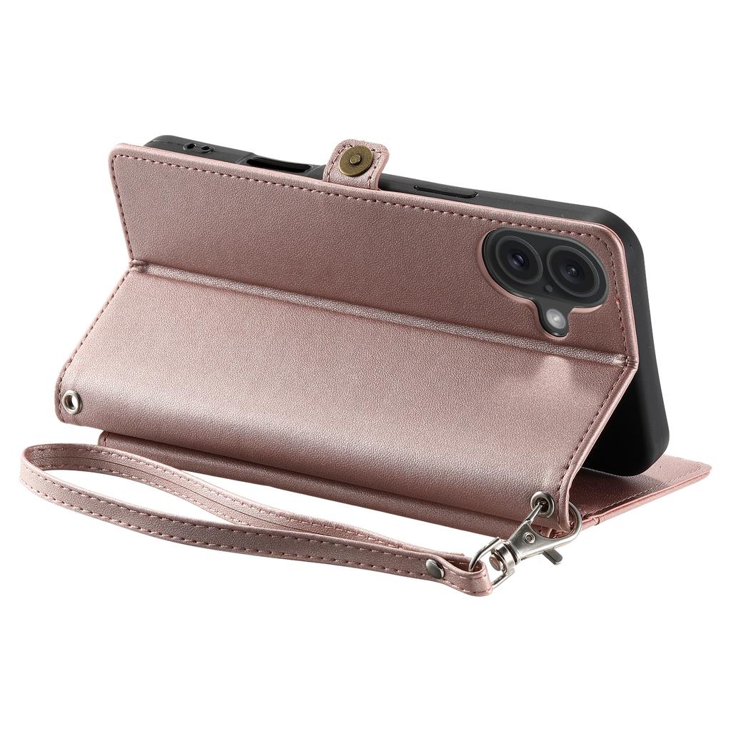 For iPhone 17 Leather Case with Wrist Strap Wallet Stand Phone Cover