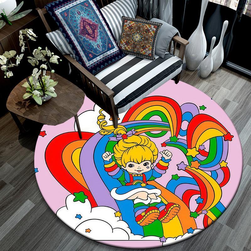 Rainbow Brite2,Round Area Rug,Carpet Rug for Living Room Bedroom Sofa Playroom Decor,Non-slip Floor Mat