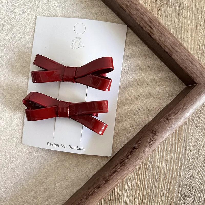2 шт./комплект, красные детские заколки для волос, новогодняя рождественская серия, бант, пояс, заколка BB для малышей, милые модные аксессуары для волос принцессы