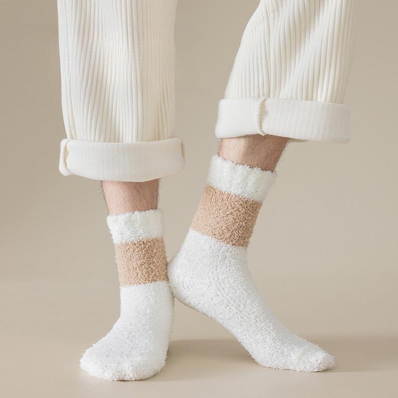 Коралловые шерстяные носки - Мужские плотные и теплые носки средней длины, не линяющие. Носки для сна однотонные. Носки для дома.