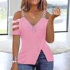 Women's Tops V-Neck Zip Detail Split Hem Elegant Trendy Minimalistic Sequin Chain Accent Blouse Summer Accessories