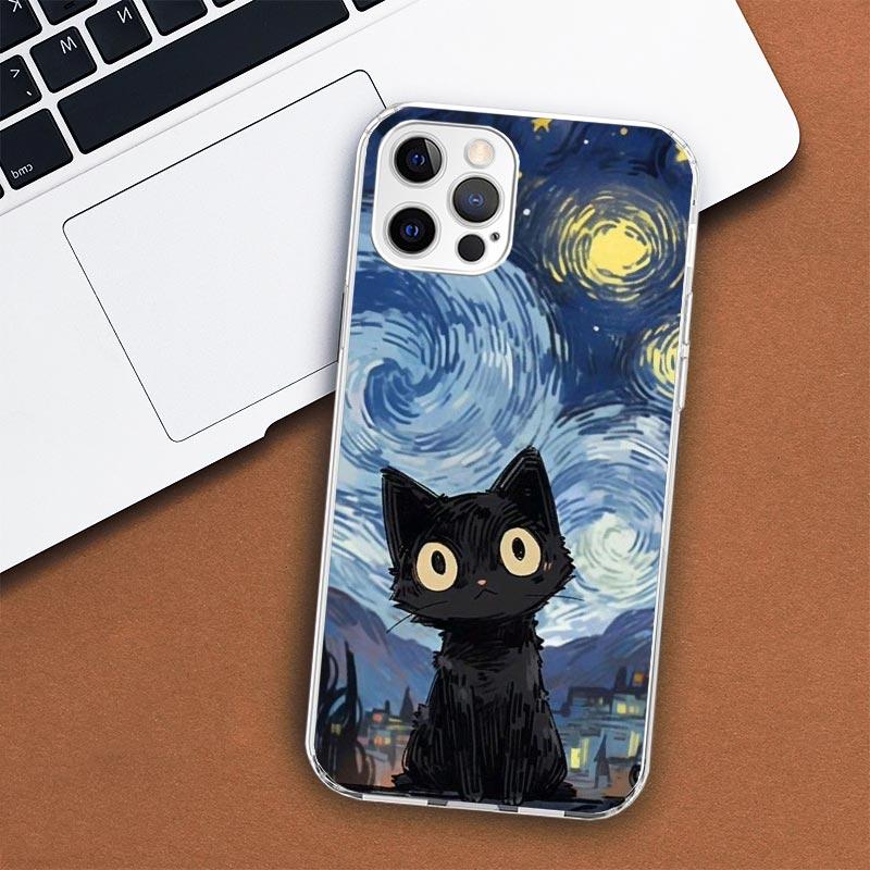 Чехол для телефона с милым черным котом, мяуканьем для Apple iPhone 11, 12, 13, 15, 14 Pro 7 XR X XS Max 8 Plus + Mini SE, мягкий чехол с индивидуальным принтом