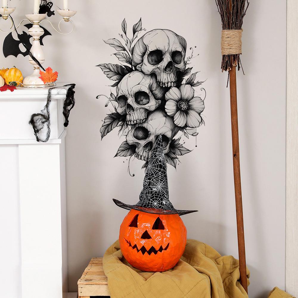 And Halloween Black White Skull And Flower Home Decoration Stickers Wall