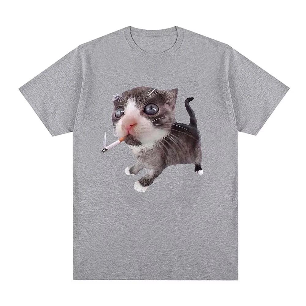 2026 Funny Smoking Cat Meme Cigarette Kitten Graphic TShirt Men Women Clothing Fashion Vintage Tshirts Casual Tshirtsr