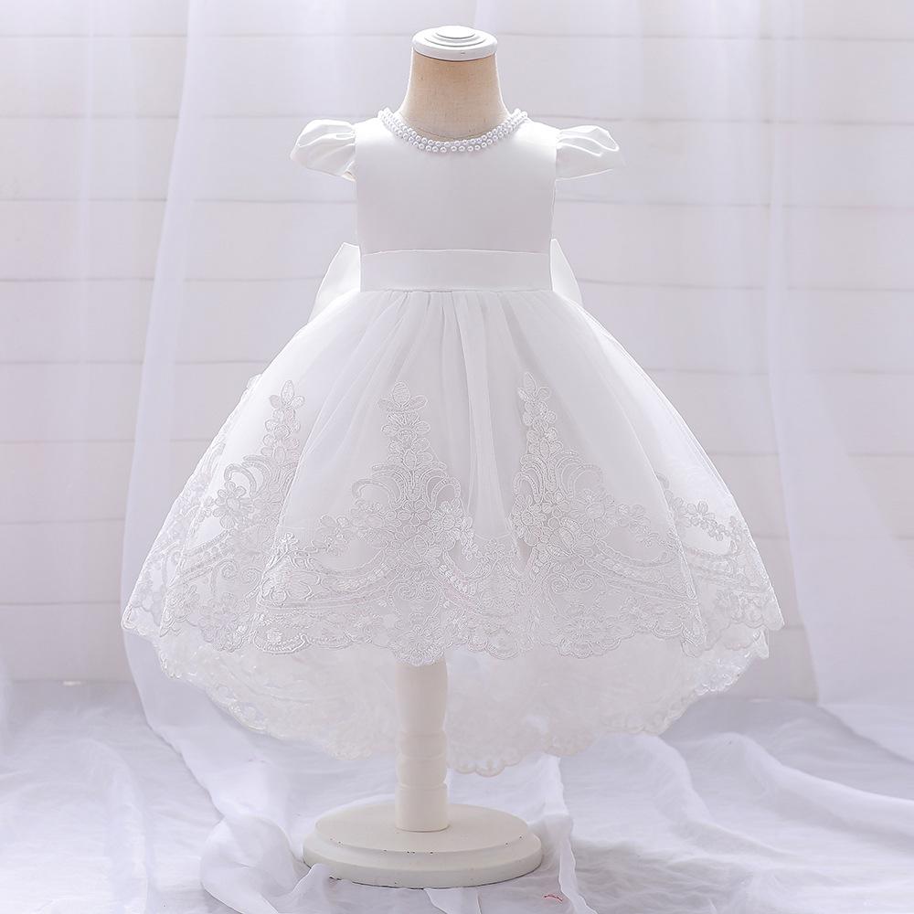 "Girls Bow Princess Dress with Flying Sleeves, Tutu Skirt, and Tail - Stylish Flower Girl Wedding Dress"