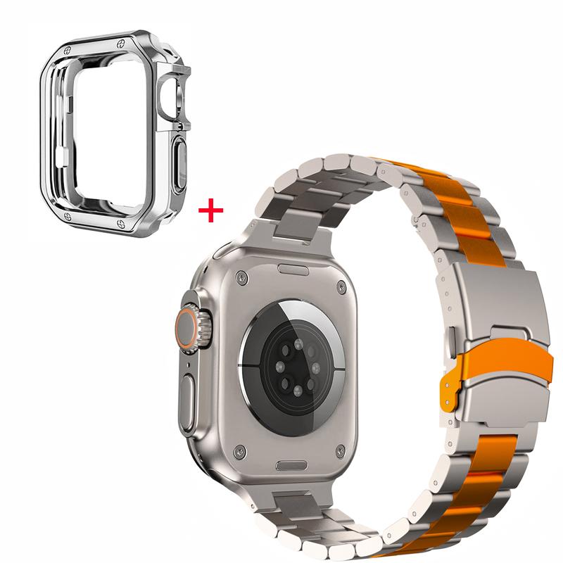 Classic Titanium Bracelet+TPU Case For Apple Watch Ultra 2 49mm 45mm 44mm 42mm 40mm Metal Mens Business Band For iWatch Series 9 8 7 6 5