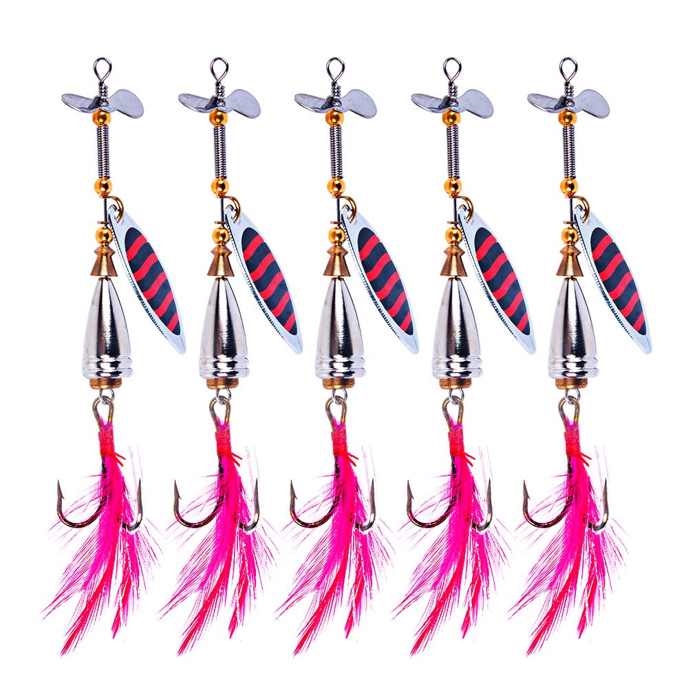 HENGJIA 5 шт., вращающаяся блесна, рыболовные приманки, 10 см-9,9 г-#6, металлическая ложка для форели с блестками для ловли карпа