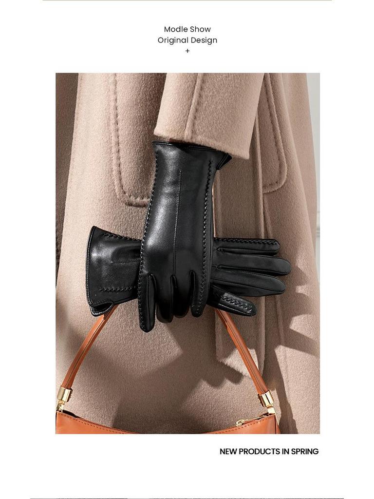 Женские перчатки из овчины с сенсорным экраном - Зимние, на бархатной подкладке, Теплые, Ветрозащитные, Морозостойкие