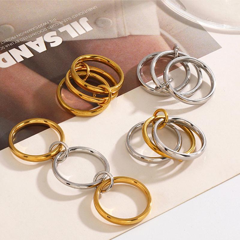 Hip Hop Multi-Layer Plain Circle Stainless Steel Ring for Women Fashion Stackable Index Finger Rings Personality Party Jewelry