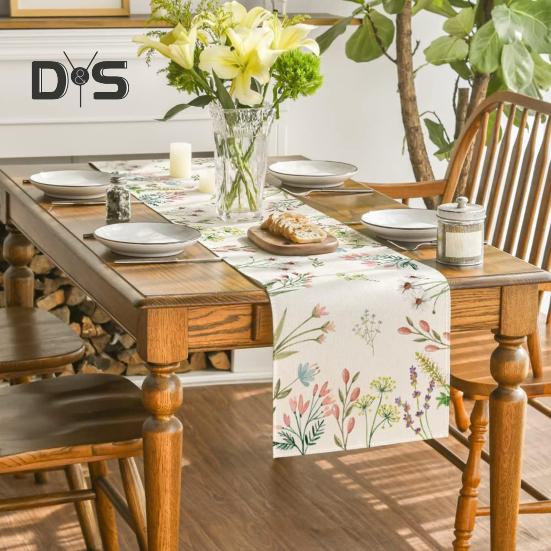 Весенняя дорожка на стол из цветочного льна, сезонные летние полевые цветы, украшение для кухни и столовой, декор для домашней вечеринки