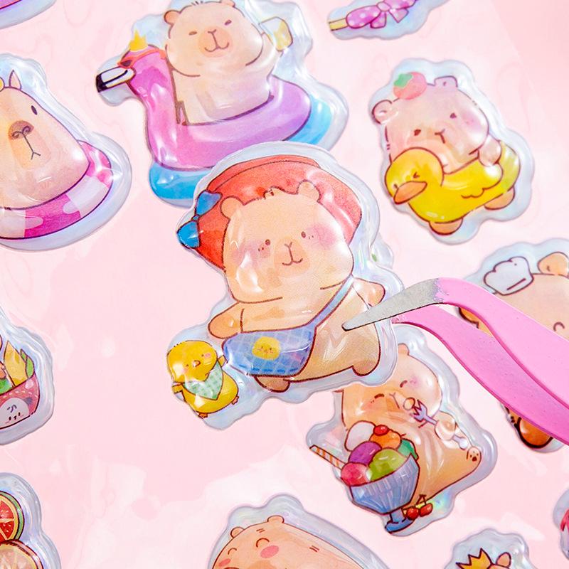 3D Кристаллическая наклейка с лазерной тиснёной капибарой для детского DIY-декора