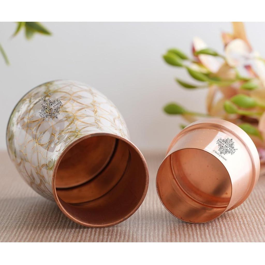 Gold Block Print Copper Water Bedroom Bottle, Designer Copper Drinkware, Volume- 950 ML