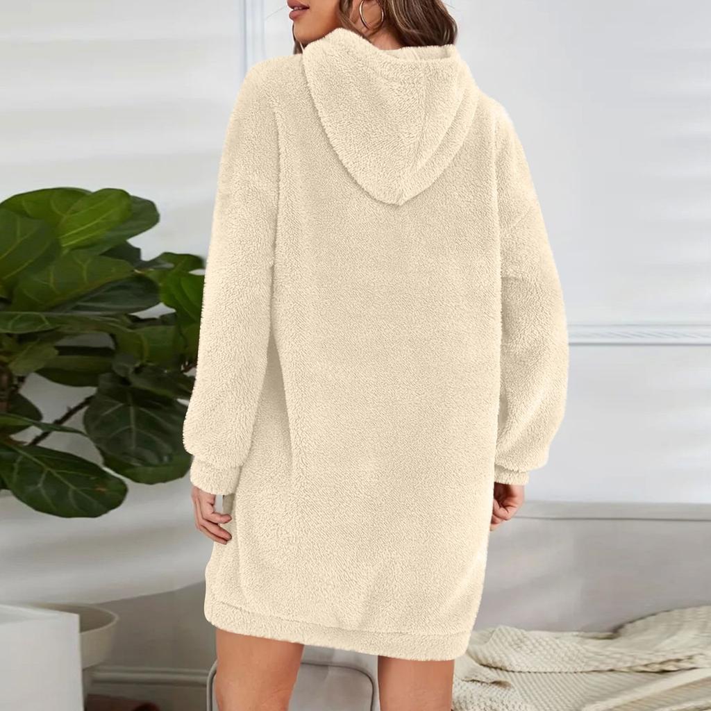 Женское модное плюшевое платье с капюшоном и длинными рукавами, однотонная повседневная толстовка