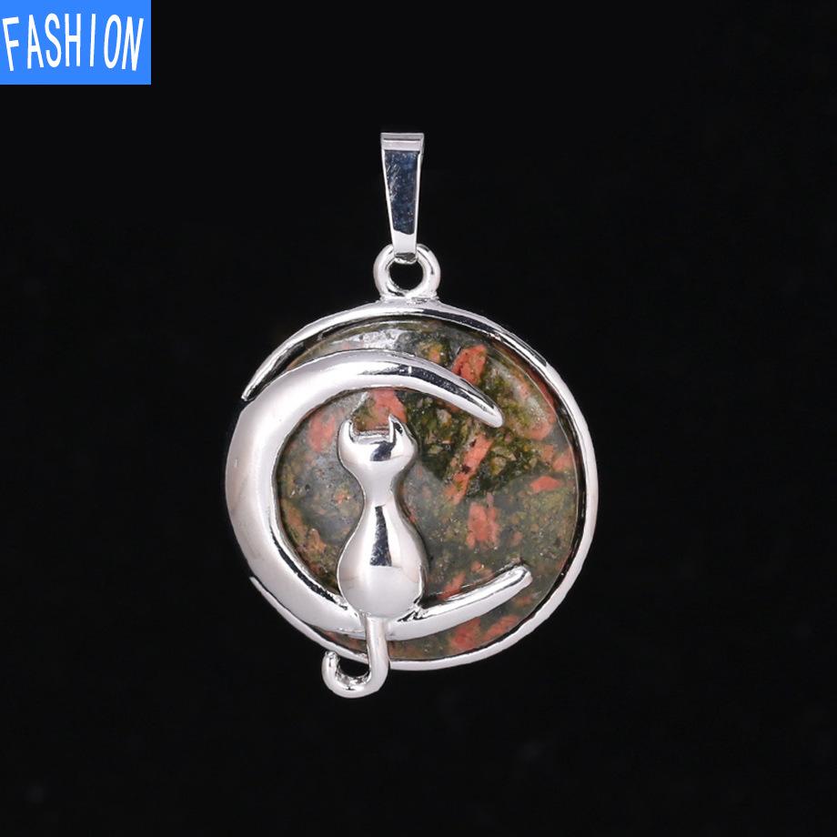 Кулон «Китти и Луна» из натурального камня с полой спиной и хрустальным ожерельем с подвеской «Милая девушка»