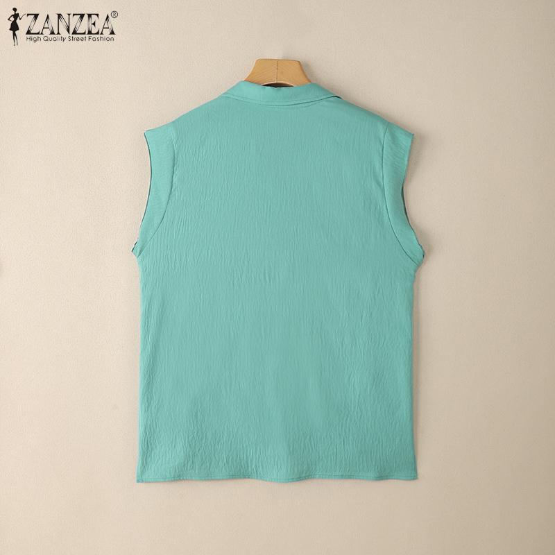 ZANZEA Женская повседневная летняя блузка без рукавов с отложным воротником