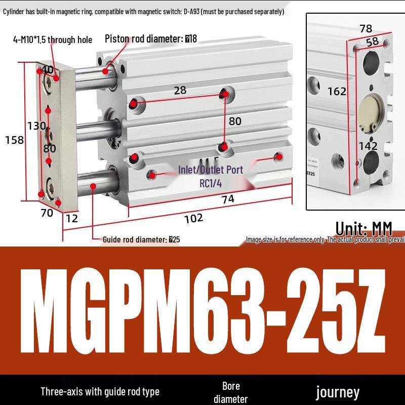 Compact Three-Axis Pneumatic Guided Rod Cylinder 12/16/20/25/32-10/20/40/50/75z