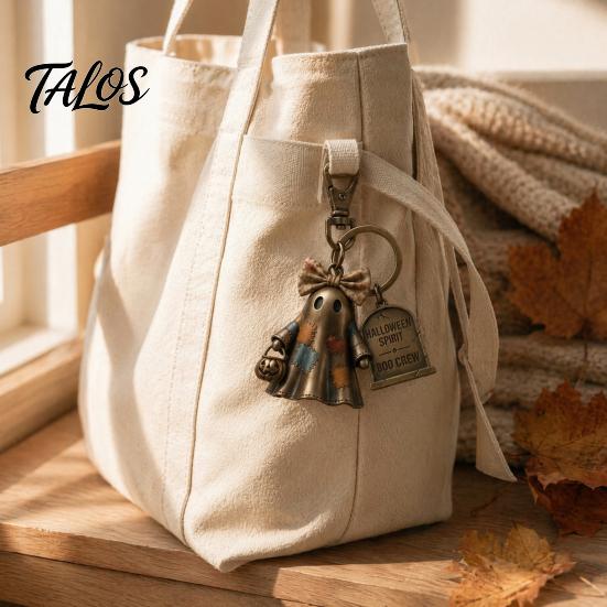Halloween Charm Keychain Mini Bow Ghost Pendant with Tombstone Tag, Spliced Patch And Pumpkin Keychaine Basket, Retro Rotating Lobster Clasp Key Ring