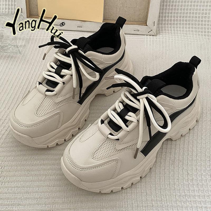 Повседневные дышащие кроссовки с толстой подошвой и увеличенным лифом 2024 года, новая мода, простые универсальные цветные женские туфли, весна