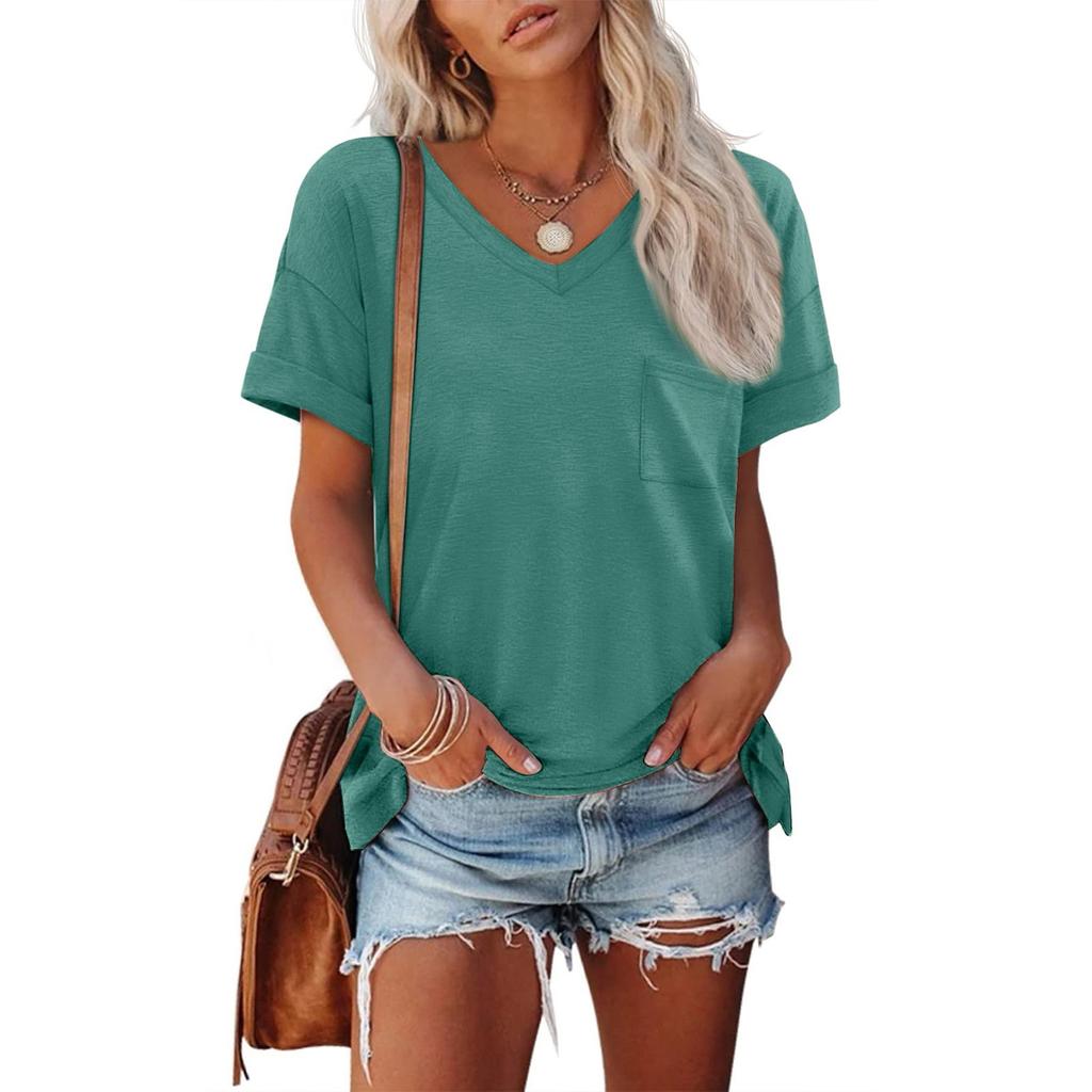 Womens T Shirts Short Sleeve V-Neck Shirts Cute Fit Summer Casual Tee Tops