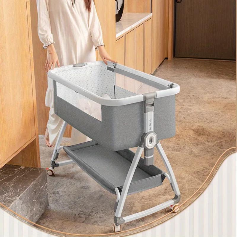 Multi Functional Baby Crib with Foldable Height Adjustment Splicing, Portable and Movable Bedside Swing, Cradle, Sleeping Bed