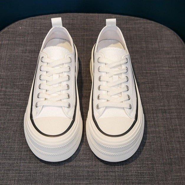 Platform Canvas Shoes Women's 2025 Spring New Small Casual Sports Board Shoes Versatile Popular Muffin White Shoes