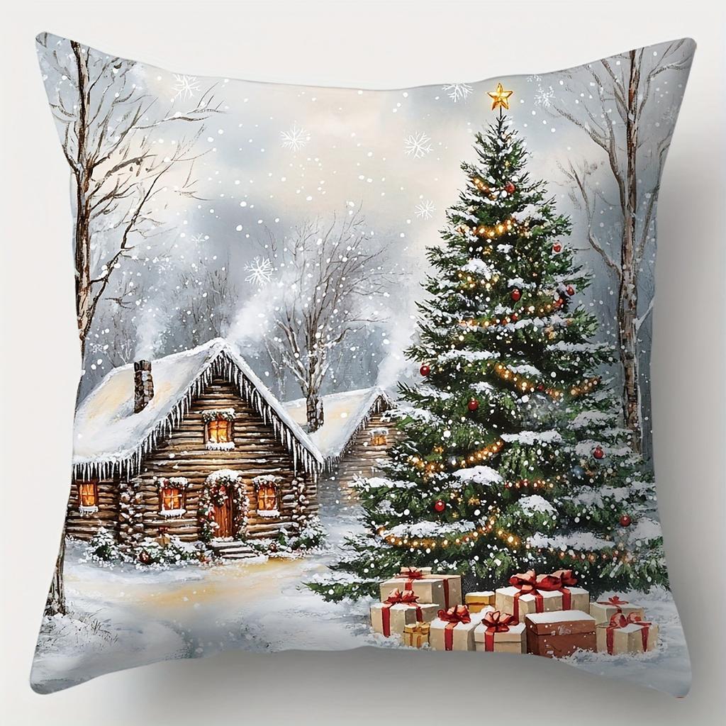 Домашний декор Снежные зимние сцены: Санта и Дизайн Домика Узор Наволочка Подходит Для Дивана Спальни Автомобиля